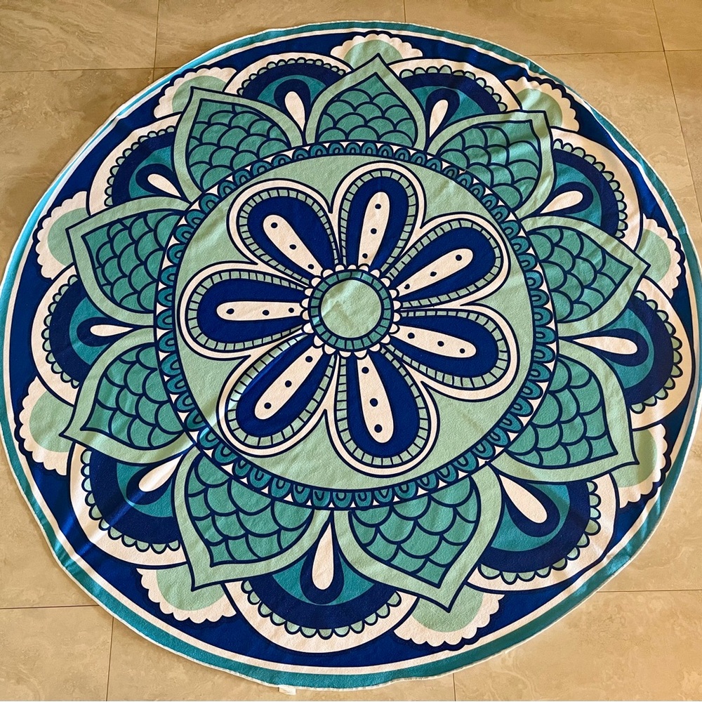 Circle Beach Towel Light Blue White Round Microfiber Blanket